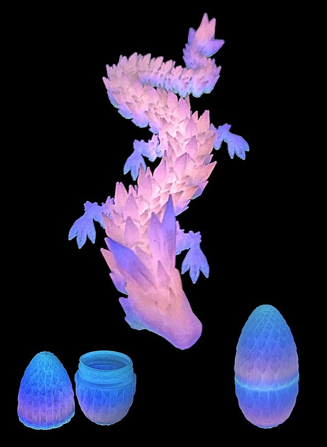 Flavery 3D Printed Dragon in Egg - Glow Rainbow - Easter Eggs, Flexible Crystal Dragon Inside, Cool Fidget Toy, Basket Stuffers, Birthday Gift, Desk Pet Figure - 12” Dragon (Glow in The Dark) - Image 4